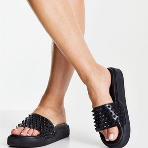 Steve Madden Black Studded/Spiked Slides